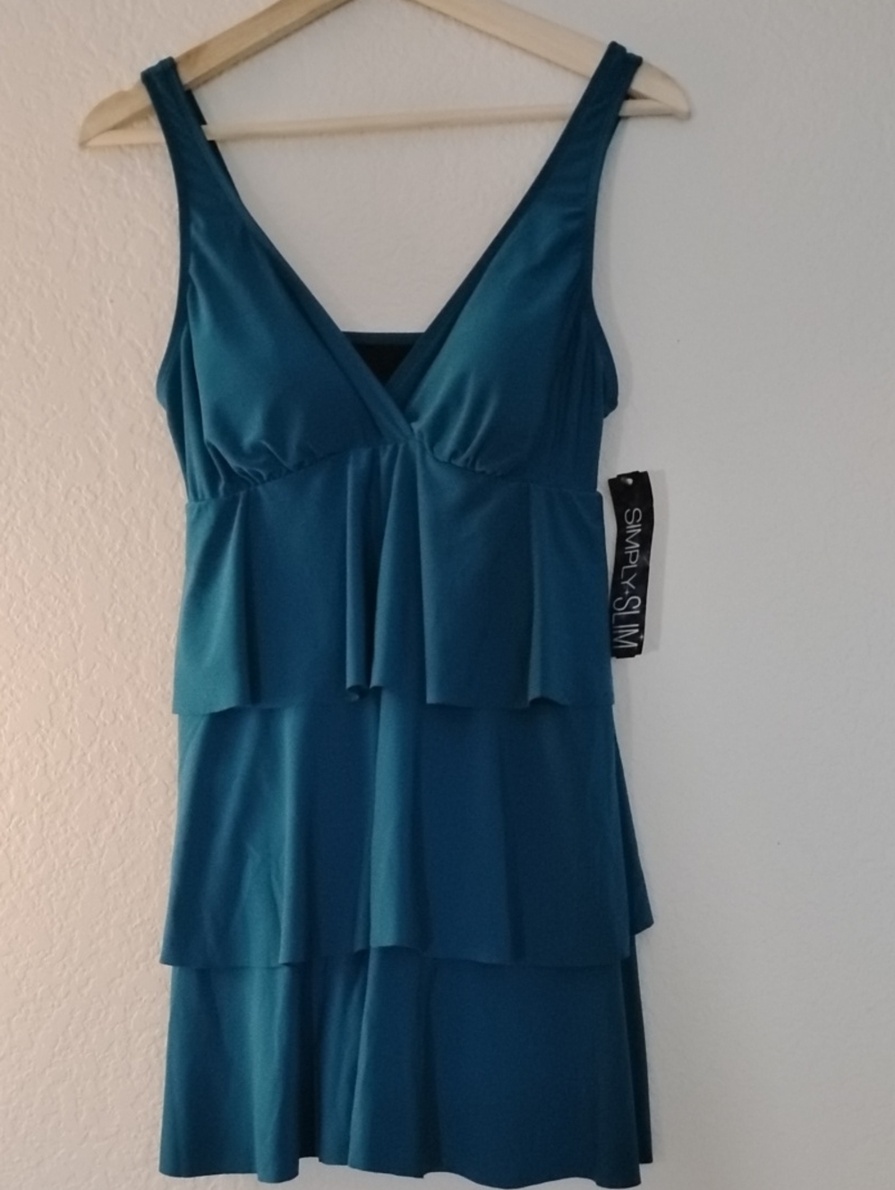 NEW Teal Ruffled Flirty Modest One Piece Swimsuit V-Neck